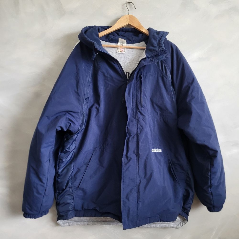 Vintage Adidas Padded Reversible Hood Jacket Size XL Blue Gray